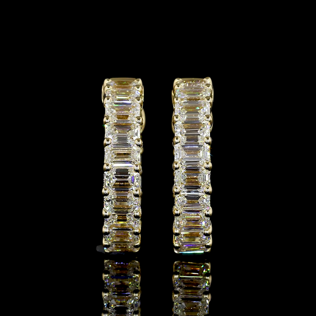 1.55 Cts 14k Yellow Gold Emerald Shape Huggies Earring