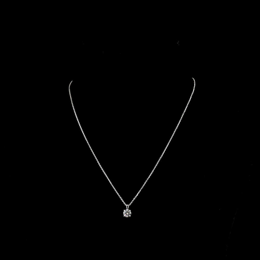 0.78 Cts 14k White Gold Round Shape Solitaire Pendant