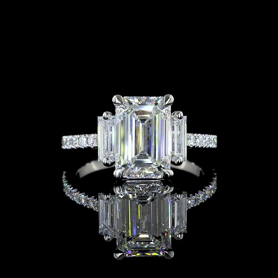 3.38 Cts Platinum Emerald Shape Hidden Halo Ring