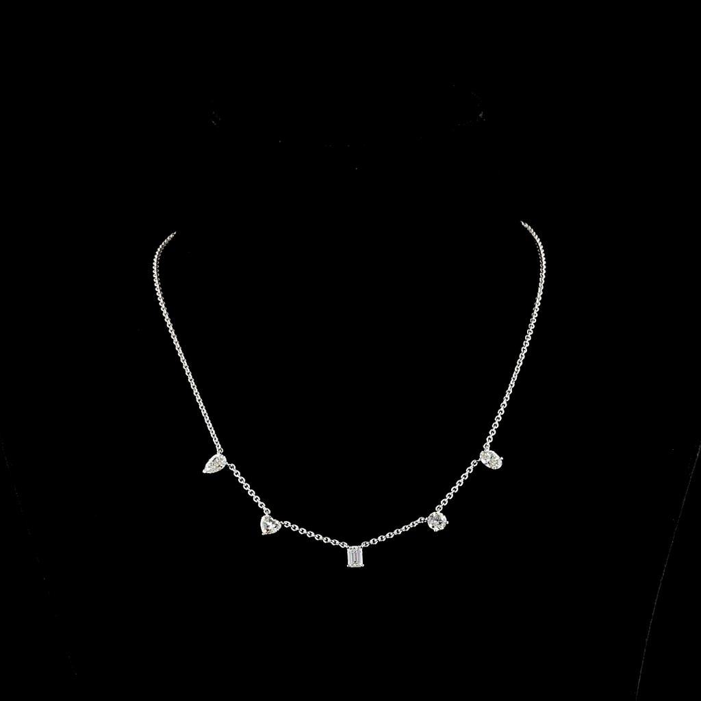 2.6 Cts 14k White Gold Mix Shape Station Necklace