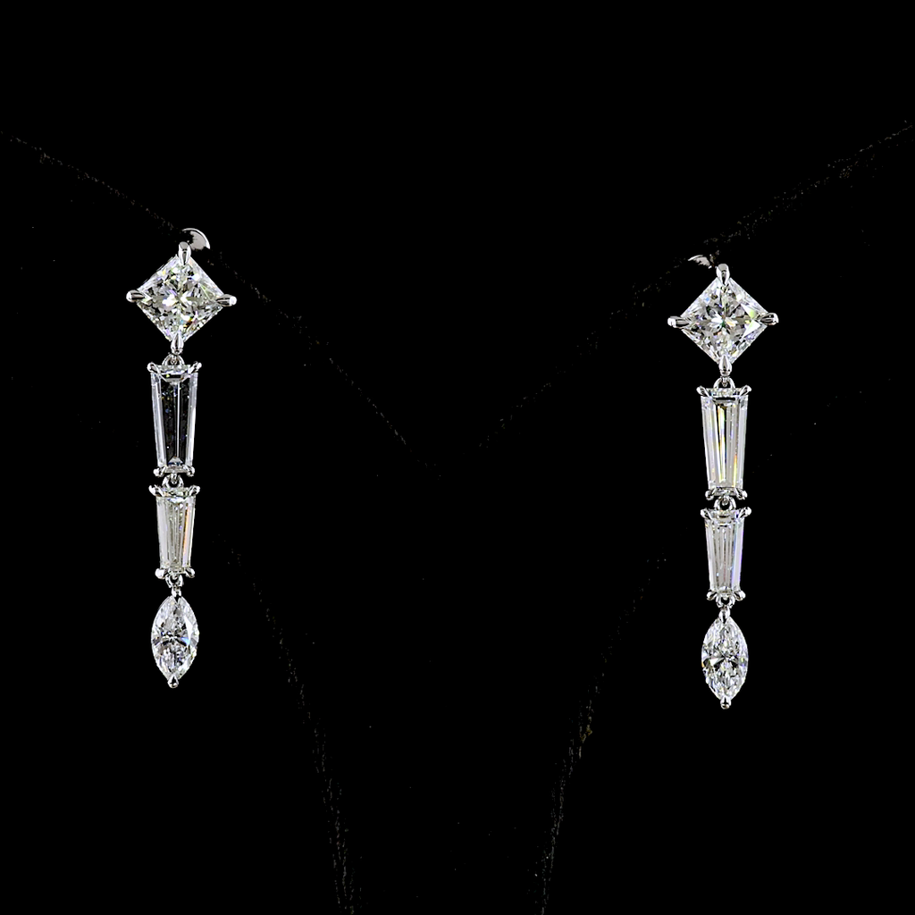 4.6 Cts 14k White Gold Mix Shape Hanging Earring