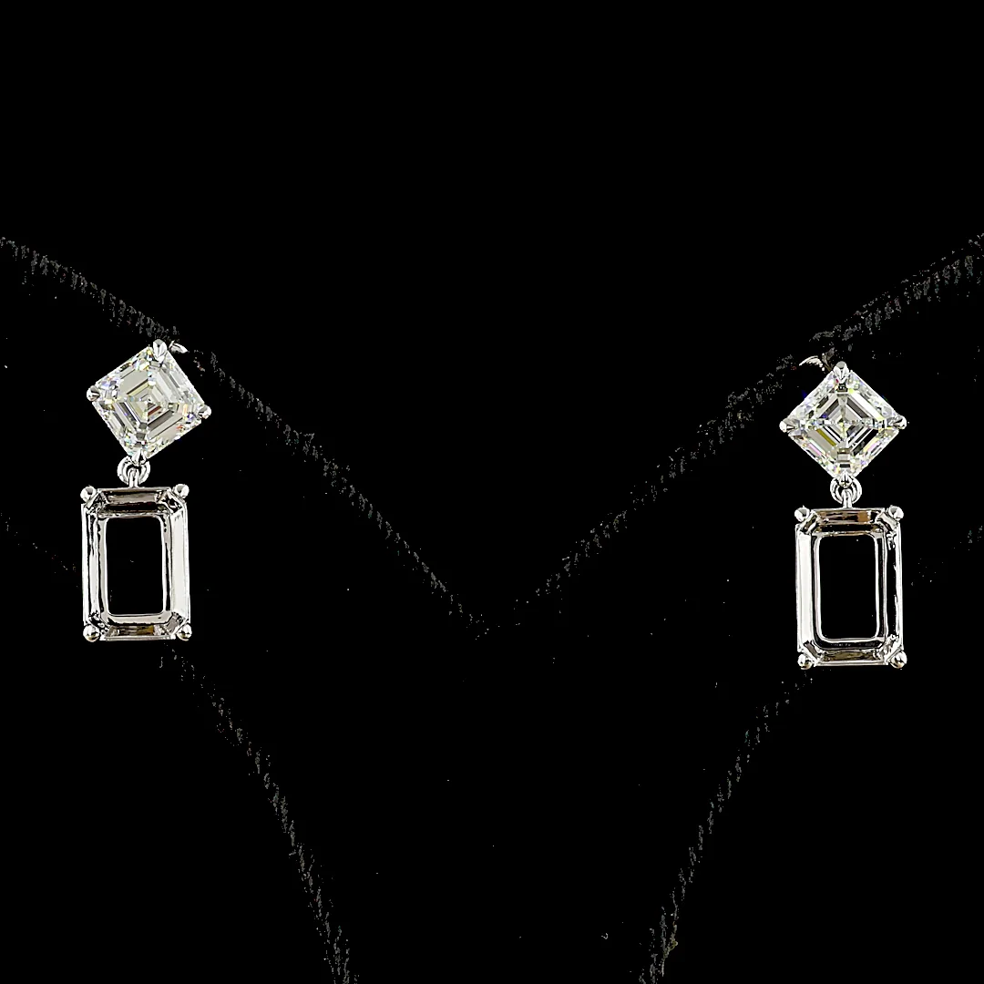 7.17 Cts 14k White Gold Emerald Shape Hanging Earring