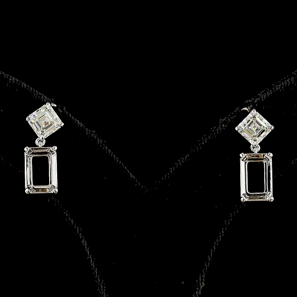 7.17 Cts 14k White Gold Emerald Shape Hanging Earring