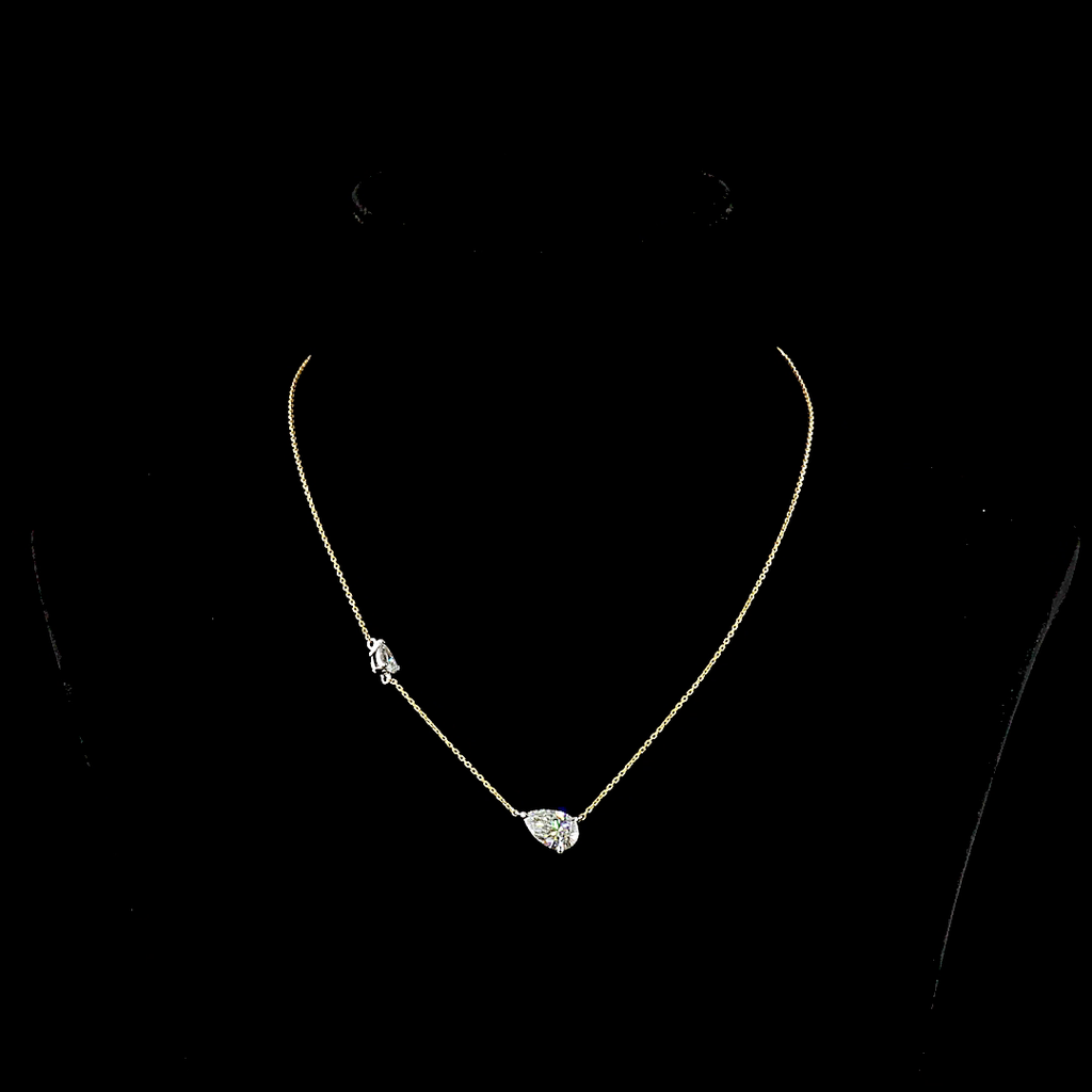 2.63 Cts 18k Two Tone Pear Shape Station Necklace