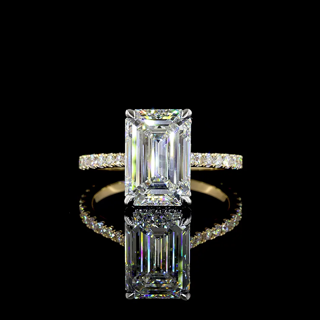 5.66 Cts 14k Two Tone Emerald Shape Hidden Halo Ring