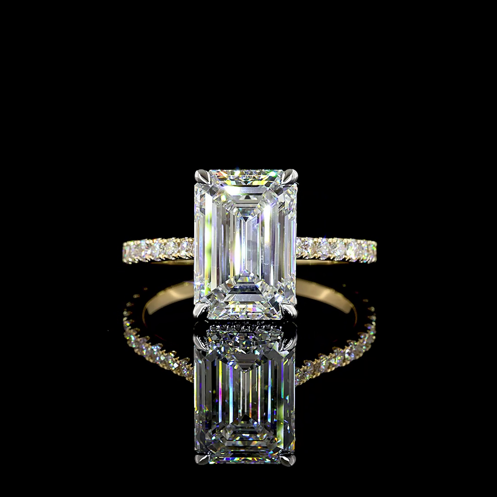 5.66 Cts 14k Two Tone Emerald Shape Hidden Halo Ring