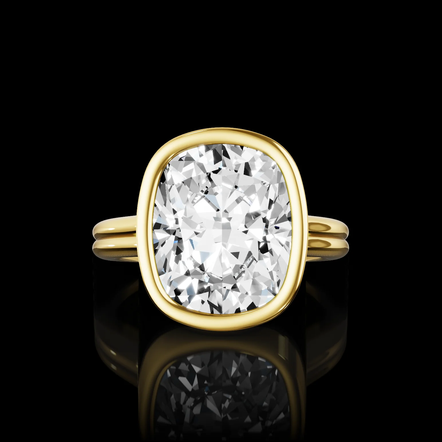 4.05 Cts 14k Yellow Gold Cushion Modified Shape Solitaire Ring