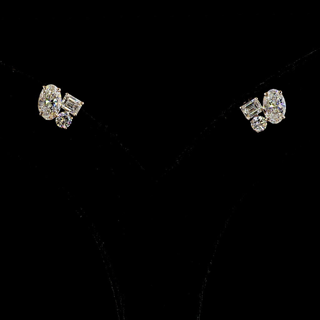 2.26 Cts 14k Rose Gold Oval Shape 3 Stones Earring