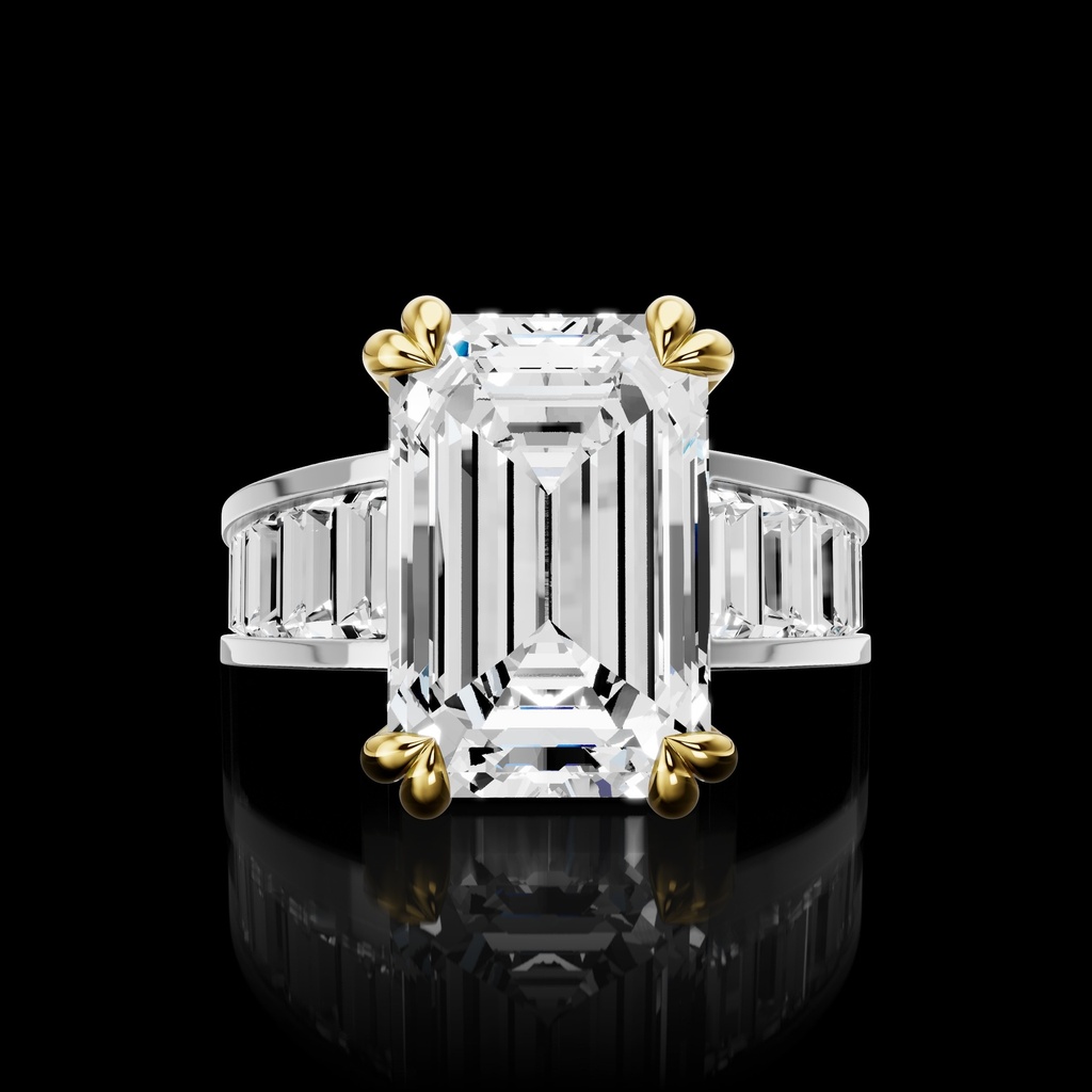 1.84 Cts 18k Yellow Gold - Platinum Emerald Shape Special Ring