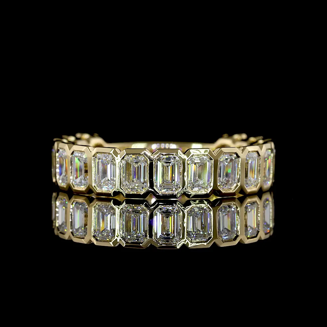 1.99 Cts 14k Yellow Gold Emerald Shape Half Eternity Eternity Band