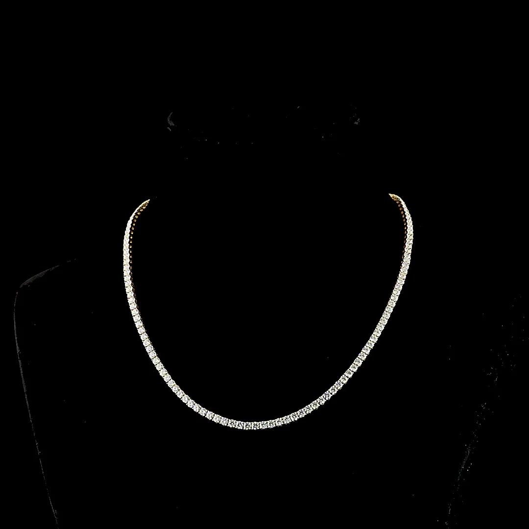 12.28 Cts 14k Yellow Gold Round Shape Tennis Necklace