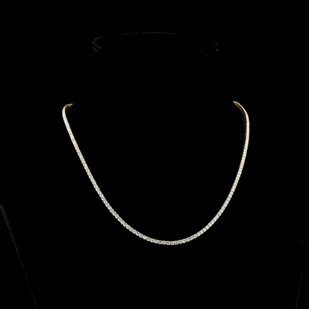 7.45 Cts 14k Yellow Gold Round Shape Tennis Necklace
