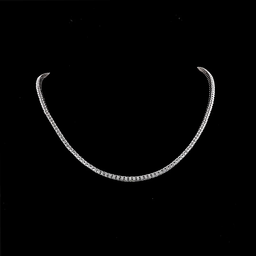 14.51 Cts 14k White Gold Emerald Shape Tennis Necklace