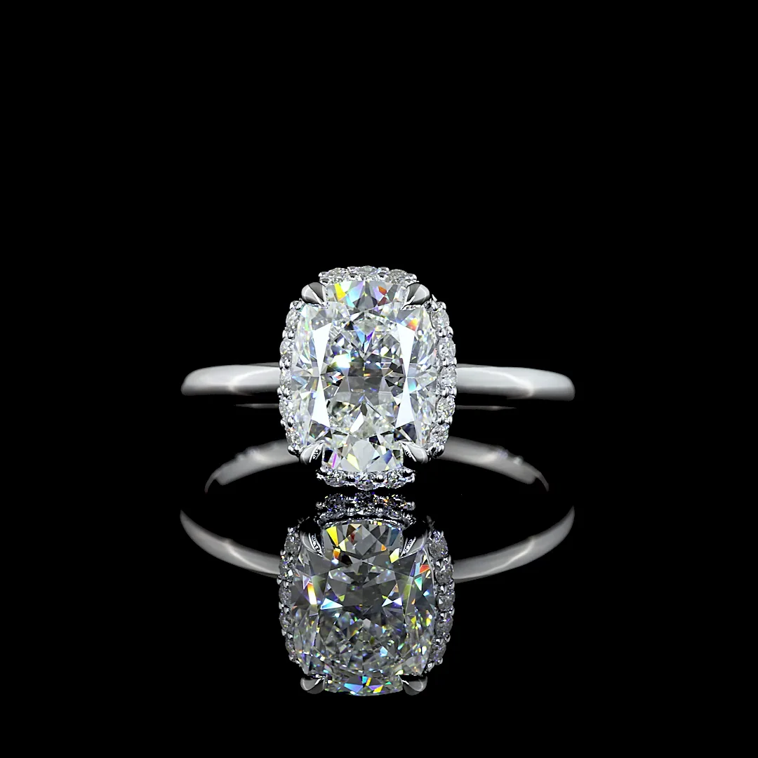 2.18 Cts 14k White Gold Cushion Brilliant Shape Hidden Halo Ring