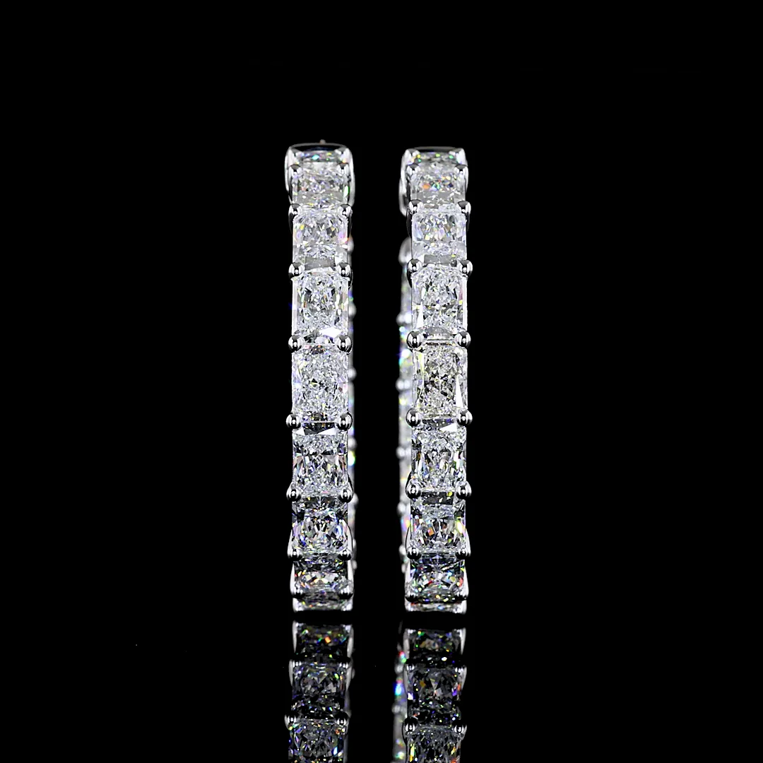 8.92 Cts 14k White Gold Radiant Shape Hoops Earring