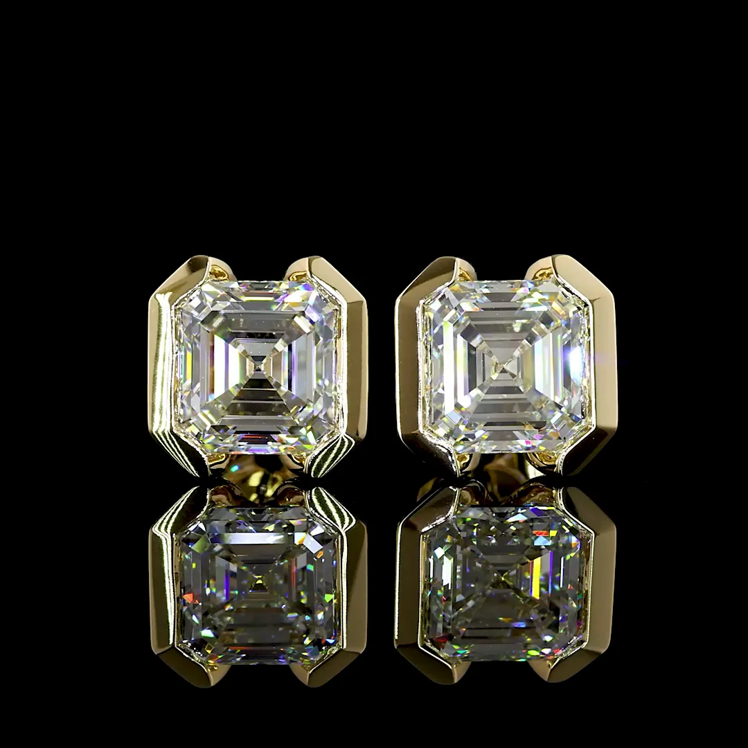 6.06 Cts 14k Yellow Gold Asscher Shape Studs Earring