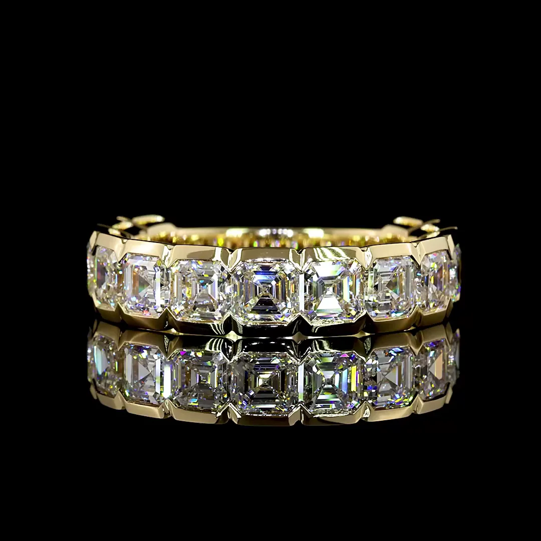 3.96 Cts 14k Yellow Gold Asscher Shape 3/4 Band Eternity Band
