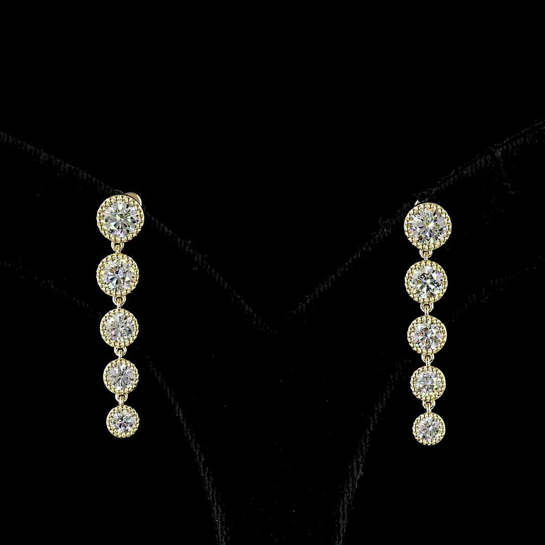 2.83 Cts 14k Yellow Gold Round Shape Hanging Earring