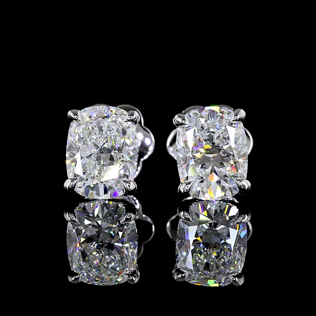 2.46 Cts 14k White Gold Cushion Brilliant Shape Studs Earring