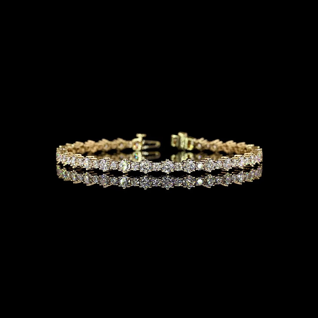 6.08 Cts 14k Yellow Gold Round Shape Station Line Tennis Bracelet